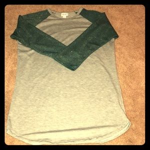 LULAROE Gray and teal T-shirt